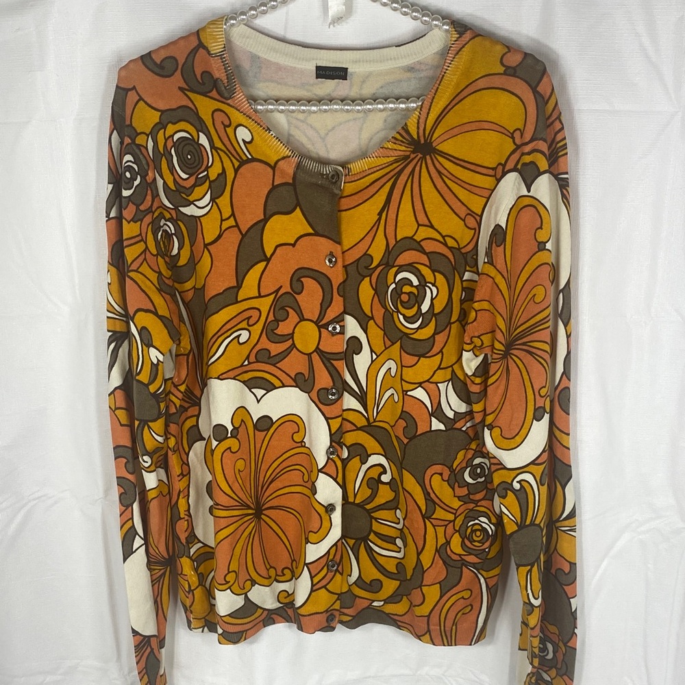 Madison Floral Cardigan in Orange and Brown